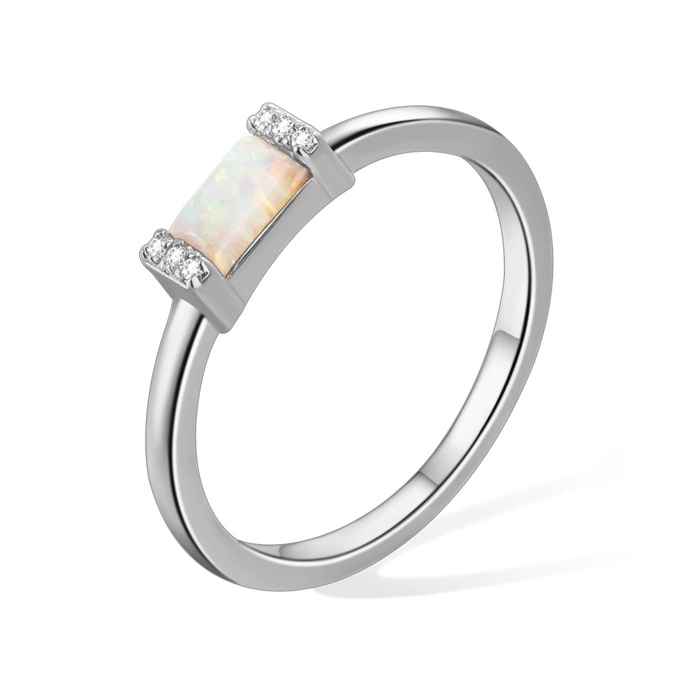 Rectangle Opal Ring, Baguette Ring, Dainty Opal Ring, Minimalist Ring, Stacking Ring, Gift for Her/Mom/Wife Jewelry Treasures