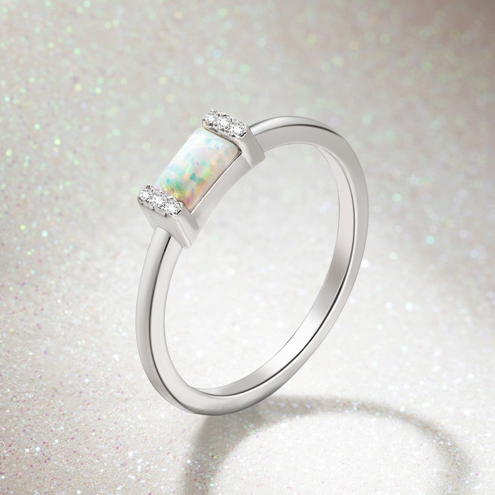 Rectangle Opal Ring, Baguette Ring, Dainty Opal Ring, Minimalist Ring, Stacking Ring, Gift for Her/Mom/Wife Jewelry Treasures