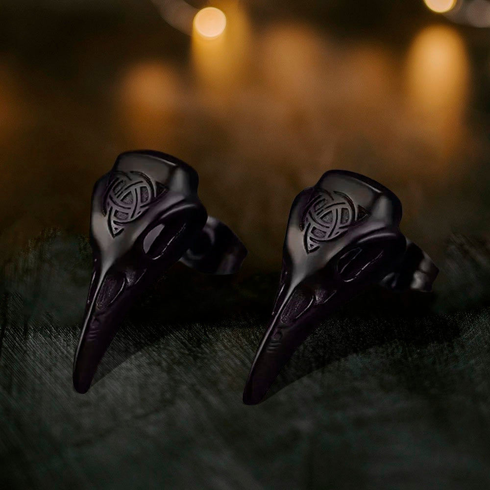 Viking Raven Skull Stud Earrings with Celtic Knot, Vintage Jewelry Thor's Hammer Studs Wolf Head Stud Earrings for Men/Women