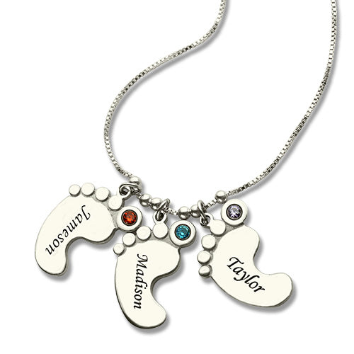 Personalized Mothers Necklace Baby Feet Charm Jewelry Treasures