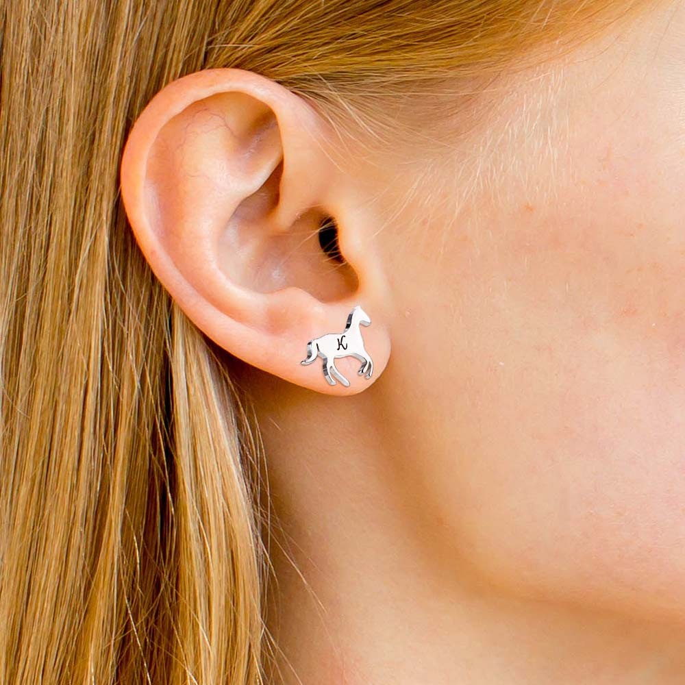 Horse Stud Earrings in Sterling Silver, Cute Tiny Animal Earrings, Minimalist Little Galloping Horse Jewelry Gift for Her, Animal Lover