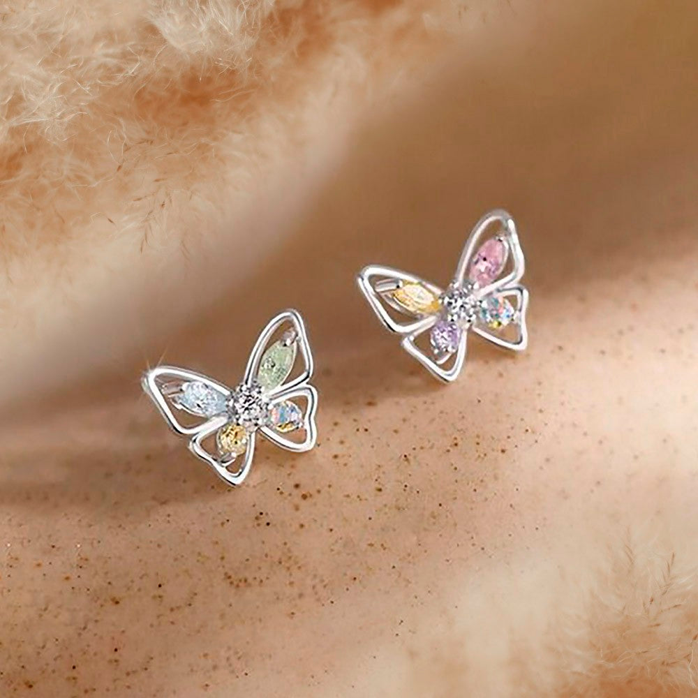 Crystal Colorful Butterfly Earrings, Dainty Stud Earrings, Sterling Silver 925 Jewelry, Mother's Day/Valentine Day/Birthday Gift for Mom/Girlfriend