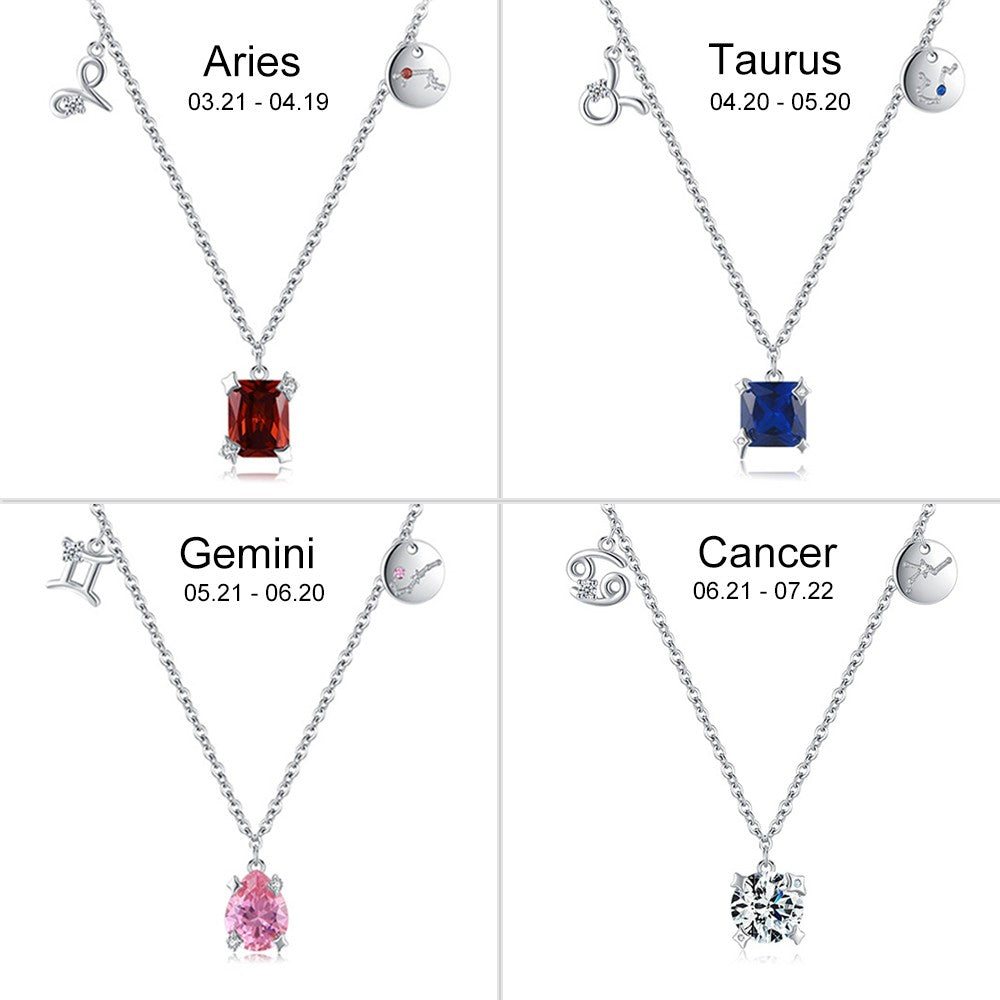 Zodiac Sign Birthstone Pendant Necklace Jewelry Treasures