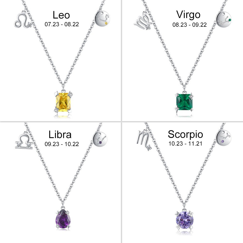 Zodiac Sign Birthstone Pendant Necklace Jewelry Treasures