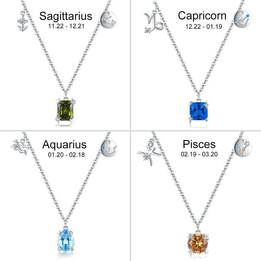 Zodiac Sign Birthstone Pendant Necklace Jewelry Treasures