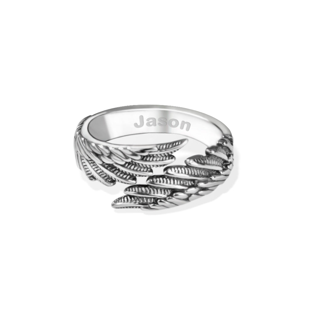 Adjustable Guardian Angel Wings Ring, 925 Sterling Silver Ring