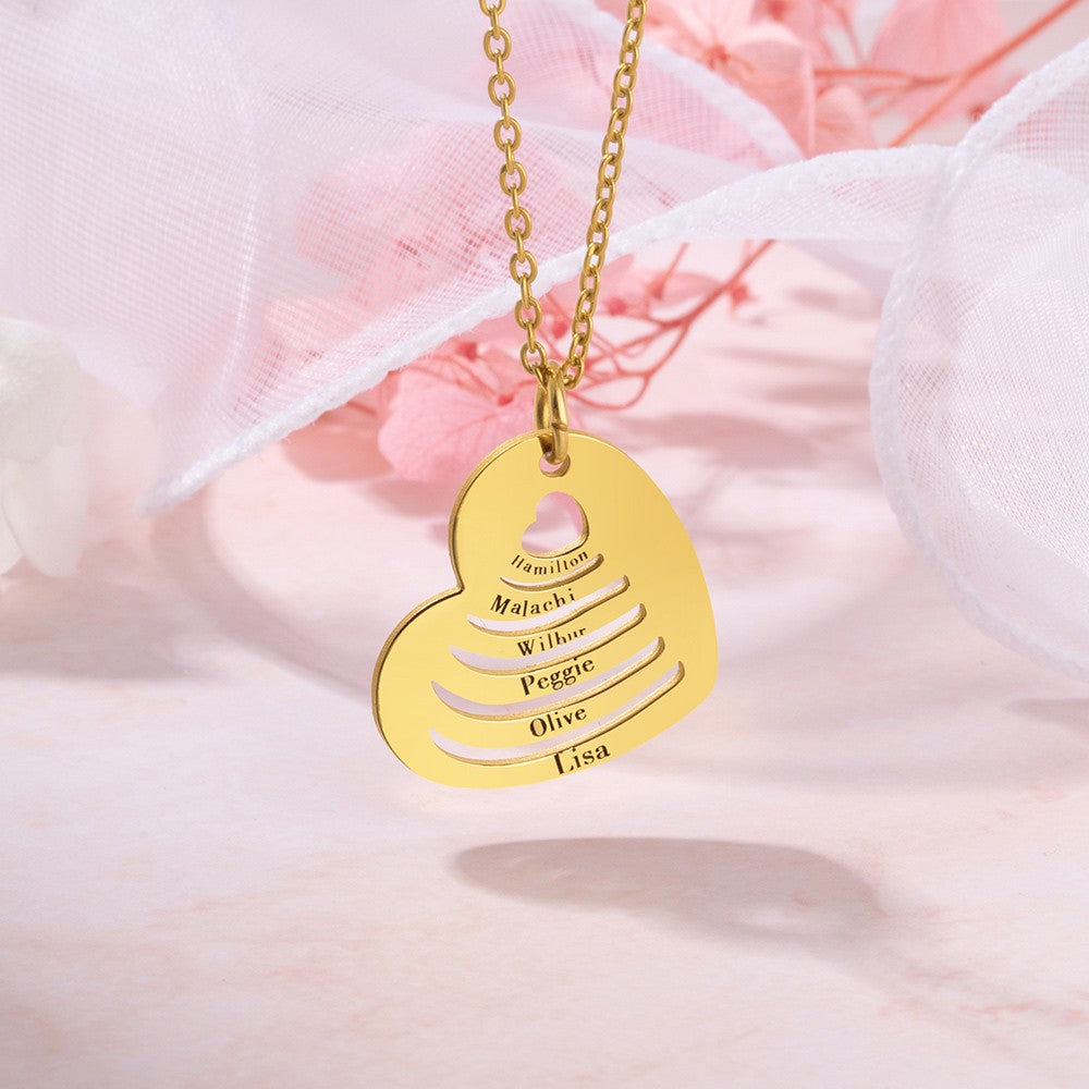 Custom Multiple Name Heart Pendant Necklace, Jewelry Treasures