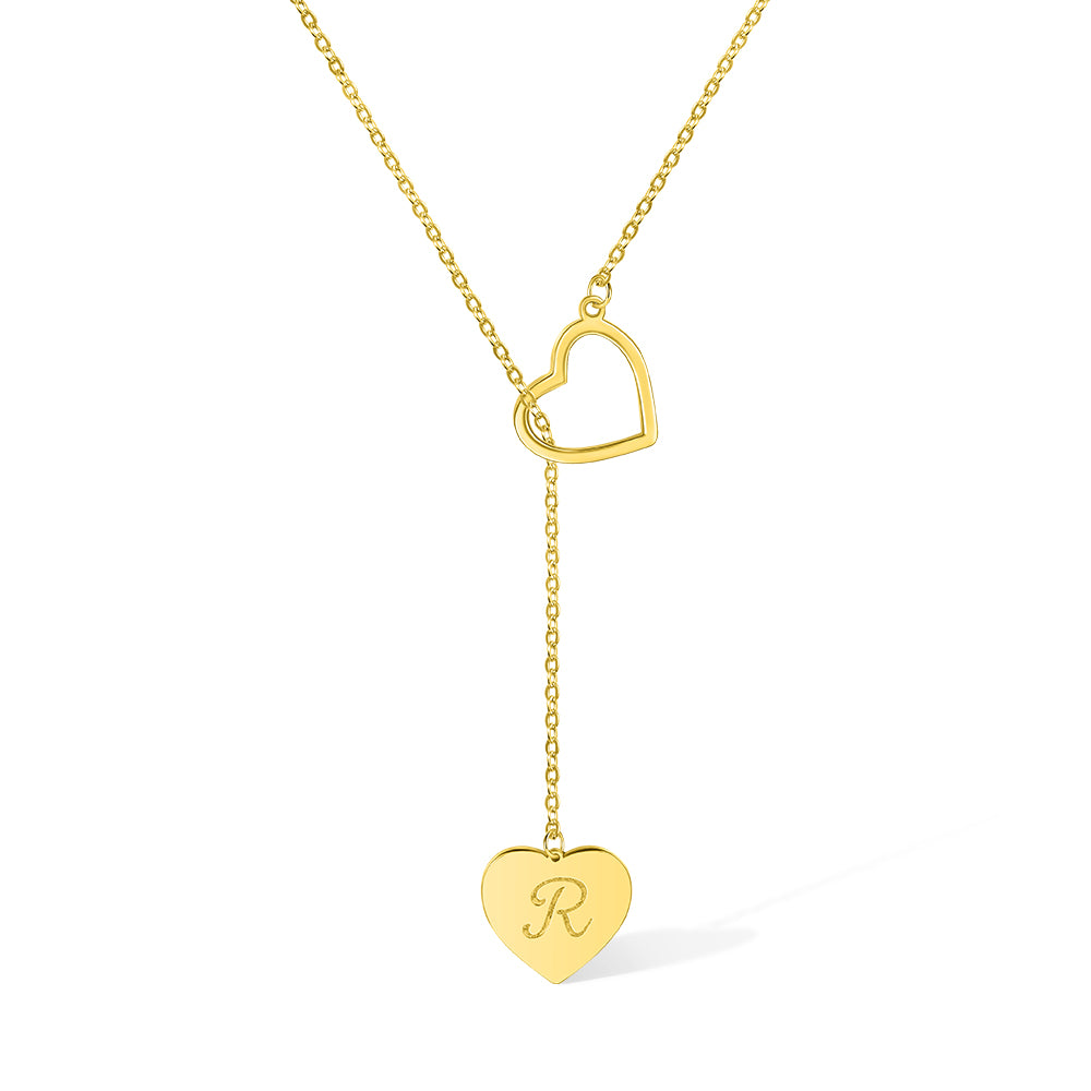 Heart Lariat Necklace with Initial, Personalized Y Necklace Jewelry Treasures