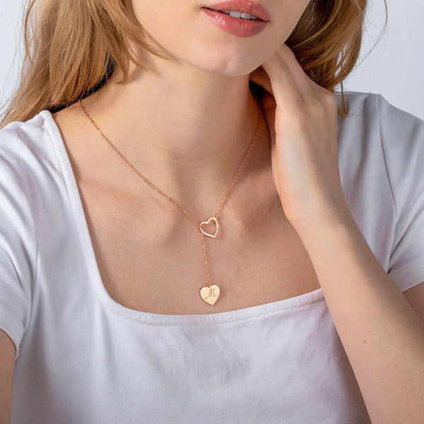 Heart Lariat Necklace with Initial, Personalized Y Necklace Jewelry Treasures