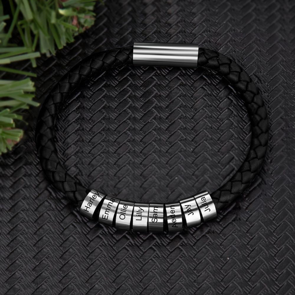 Personalized Bead Braided Bracelet Name Bracelet Leather Men's Bracelet