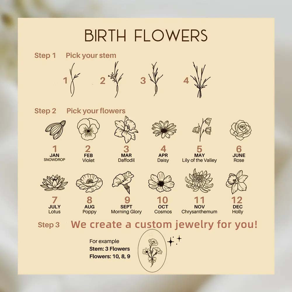 Custom Birth Flowers Signet Ring, Sterling Silver Birth Flowers Bouquet Zircon Family Ring, Birthday/Mother's Day/Valentine's Day Gift for Women Jewelry Treasures