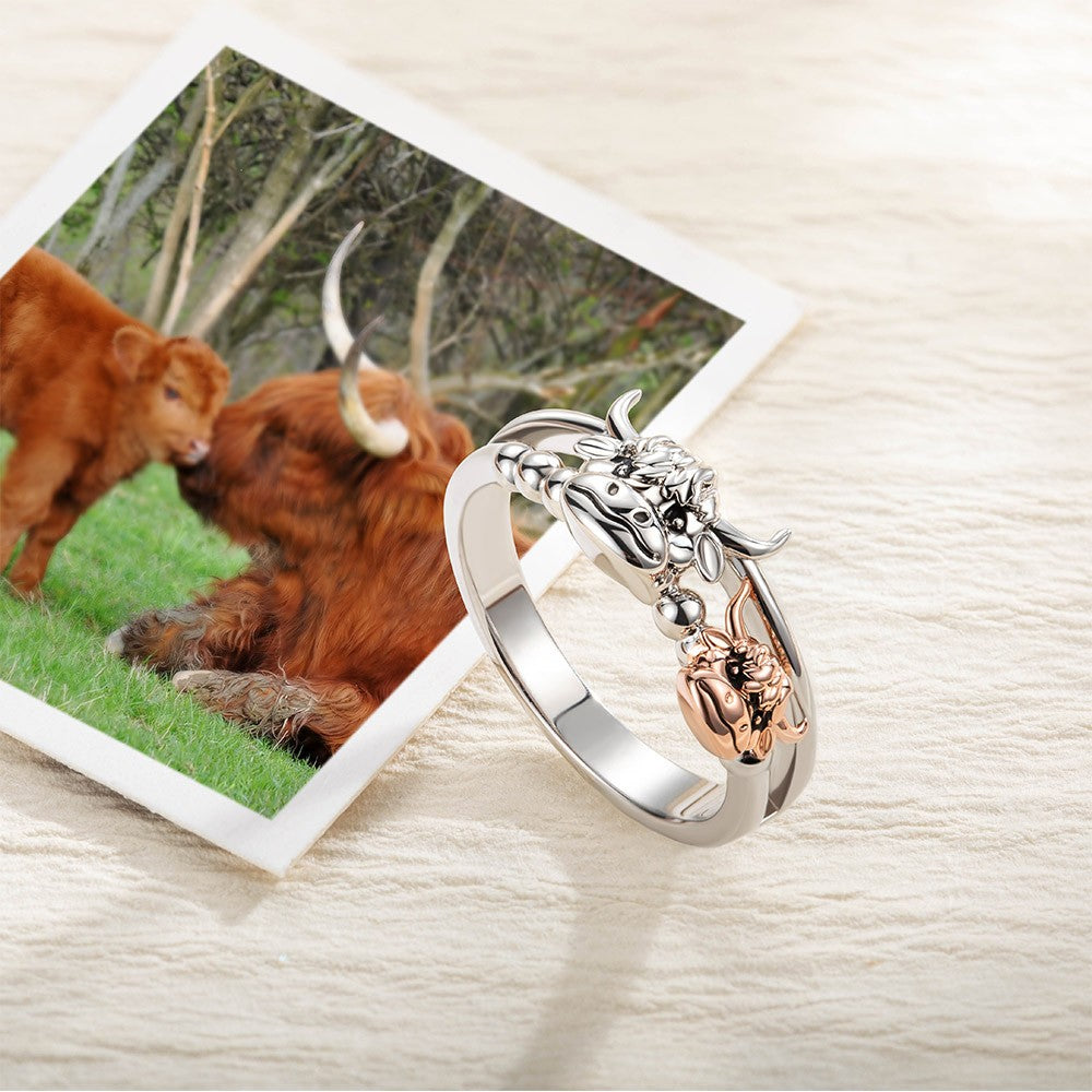 Custom Name Highland Cow Ring, Highland Cow Jewelry Jewelry Treasures