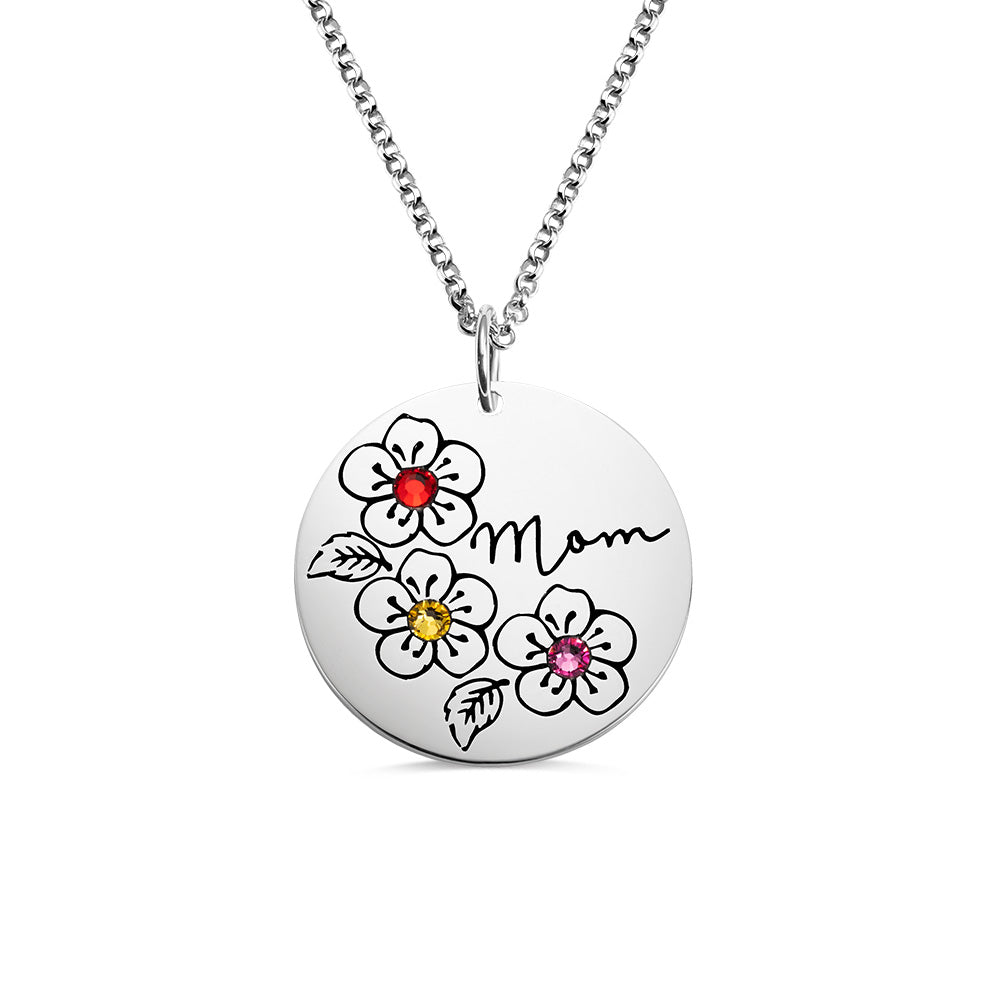 Personalized Birthstone Flower Necklace Gifts for Mother-Sterling Silver 925 Jewelry Treasures