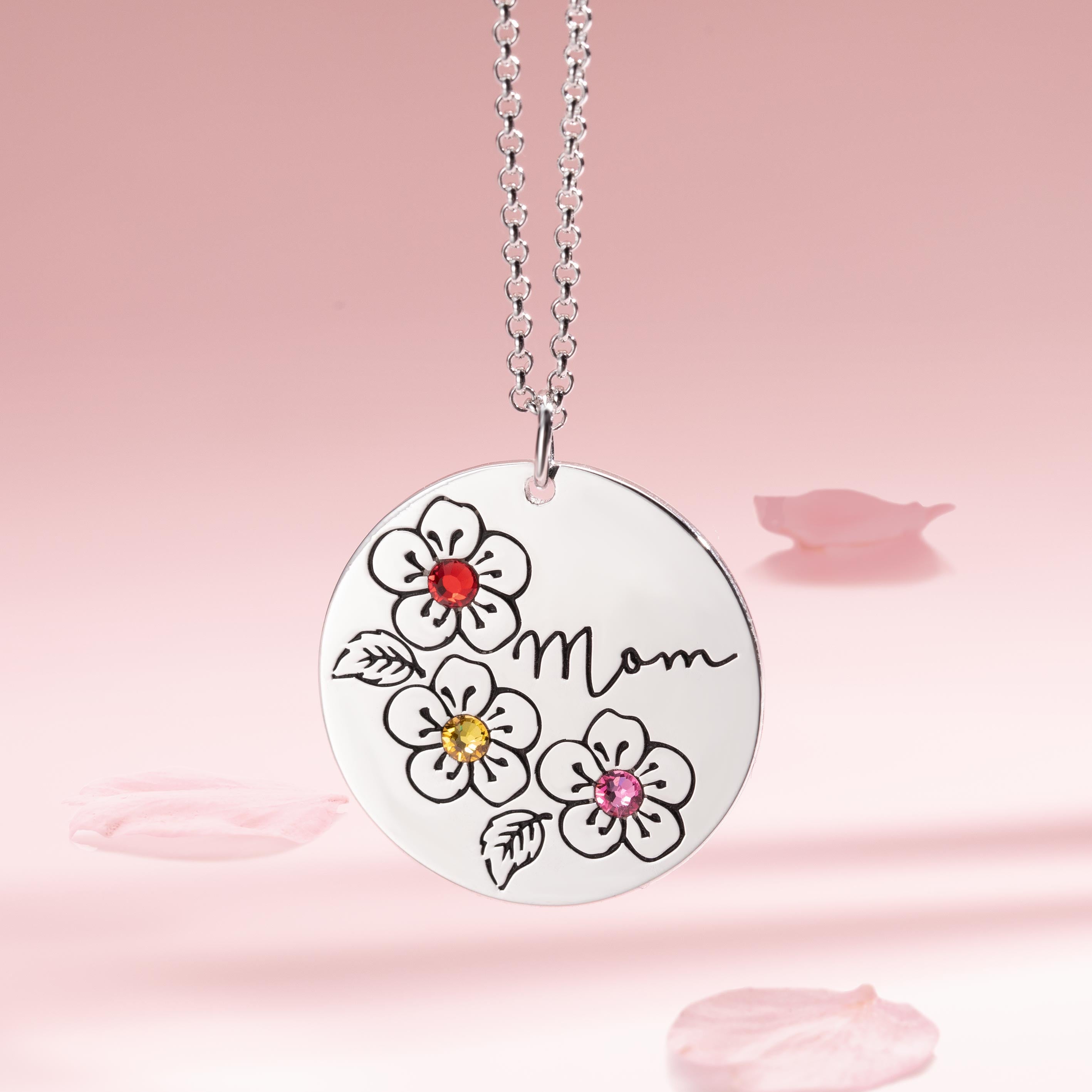 Personalized Birthstone Flower Necklace Gifts for Mother-Sterling Silver 925 Jewelry Treasures