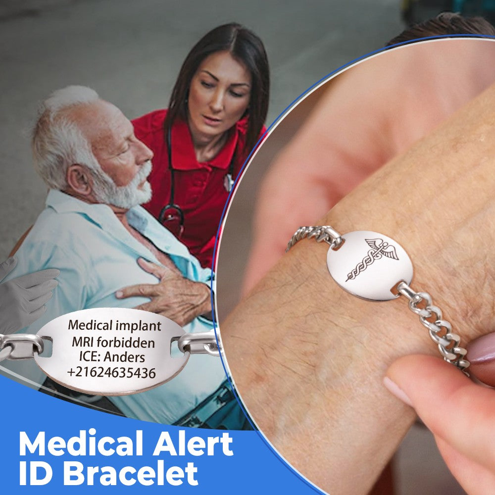 Medical Alert ID Bracelets with Free Engraving for Men&Women&Kids&Elderly Jewelry Treasures