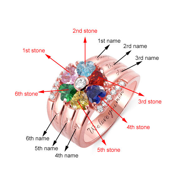 Personalized 6 Birthstone Heart Ring