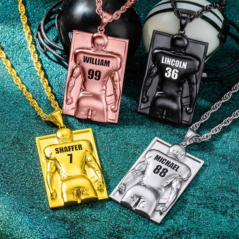 Personalized Football Necklace with Number and Name Jewelry Treasures