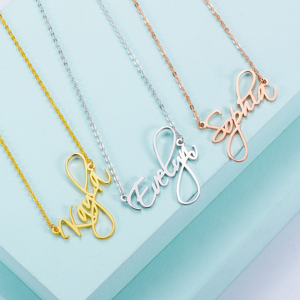 Personalized Calligraphy Name Necklace Silver Jewelry Treasures