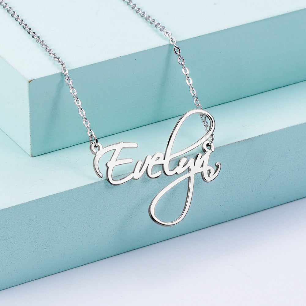 Personalized Calligraphy Name Necklace Silver Jewelry Treasures