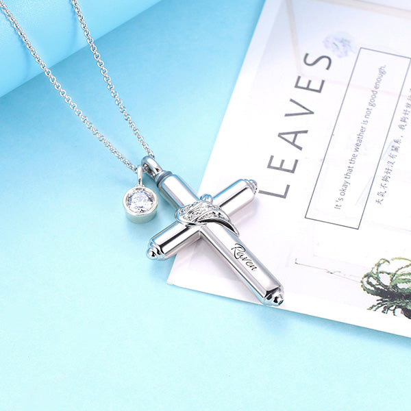 Engraved Cross Keepsake Urn Necklace in Silver Jewelry Treasures