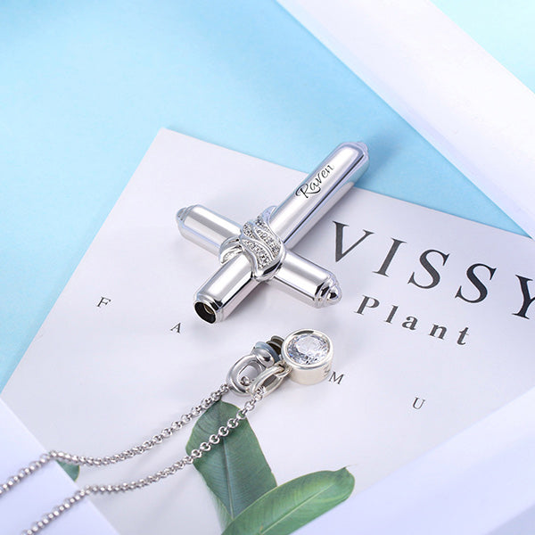 Engraved Cross Keepsake Urn Necklace in Silver Jewelry Treasures