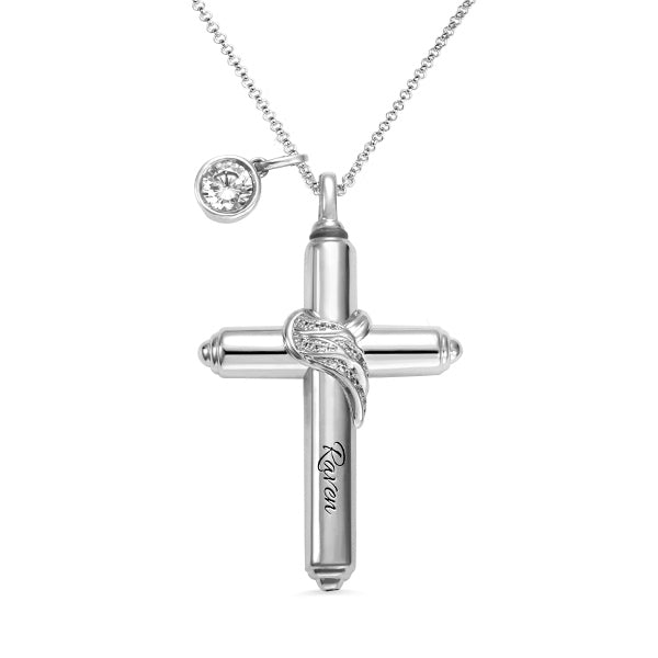 Engraved Cross Keepsake Urn Necklace in Silver Jewelry Treasures