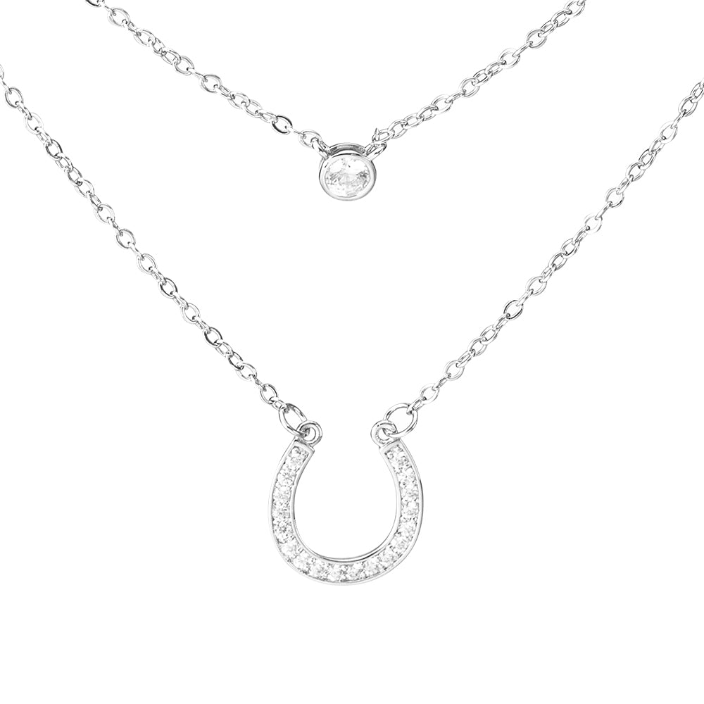 Horseshoe Shaped Cubic Zirconia Layered Necklace Set Jewelry Treasures