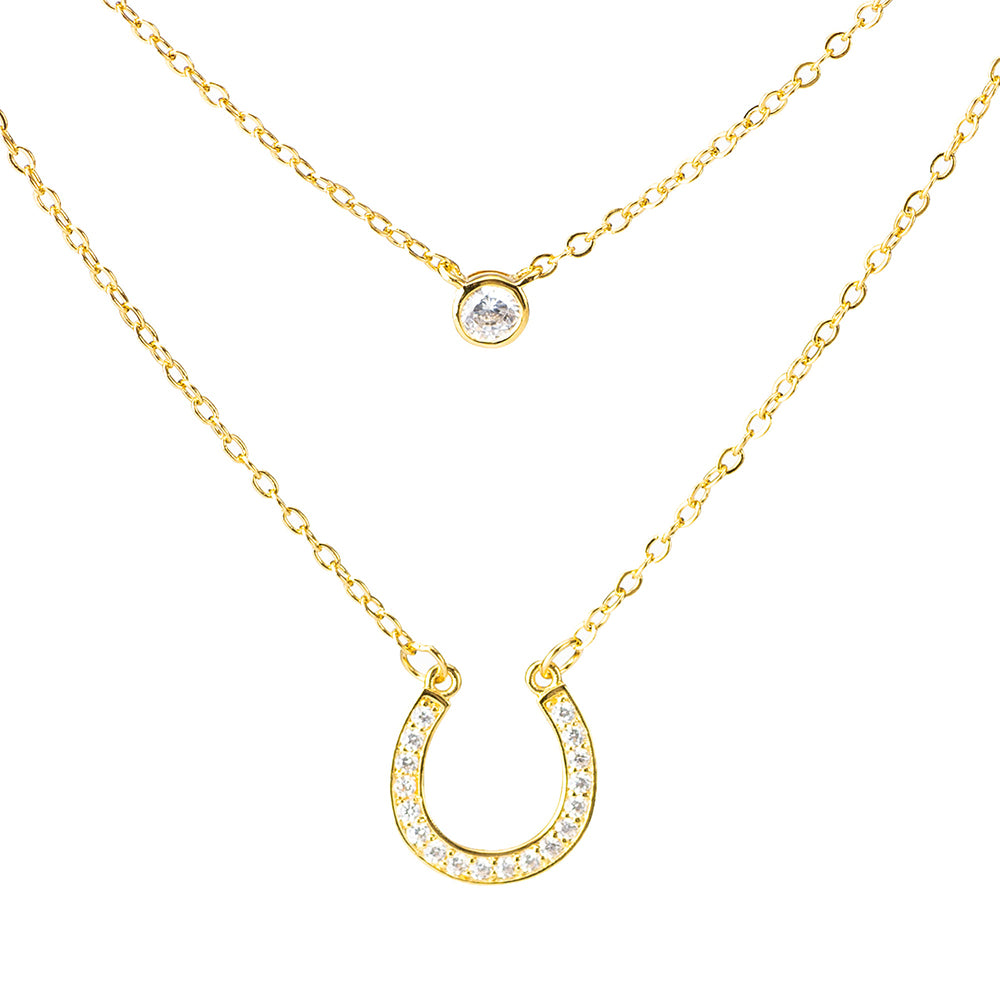 Horseshoe Shaped Cubic Zirconia Layered Necklace Set Jewelry Treasures