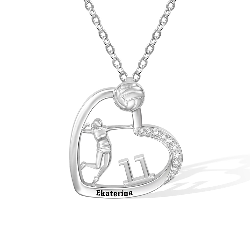 Personalized Volleyball Girls Heart Necklace Style 1 Jewelry Treasures