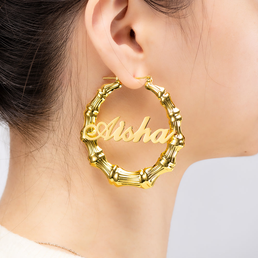 Personalized Name Bamboo Hoop Earrings