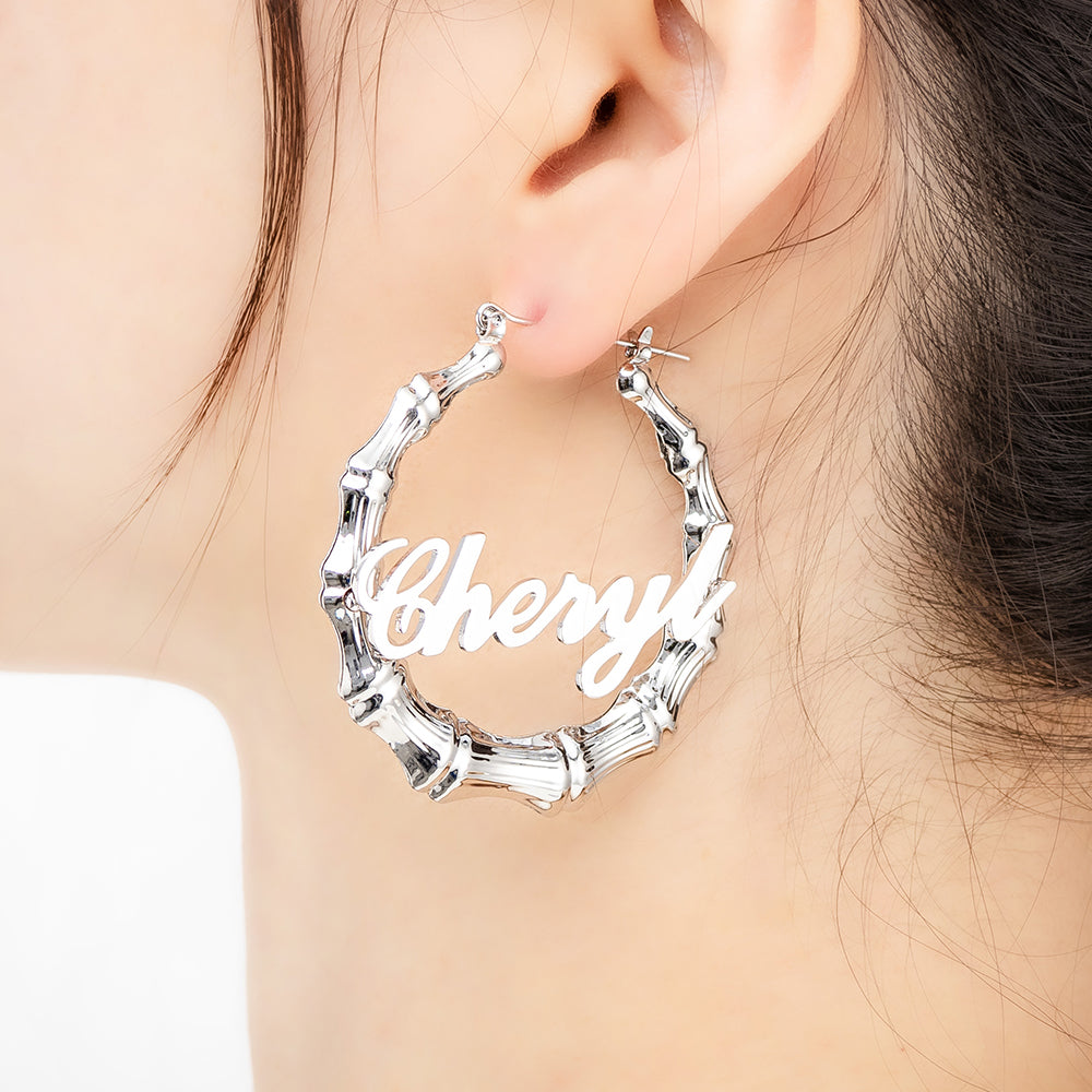 Personalized Name Bamboo Hoop Earrings