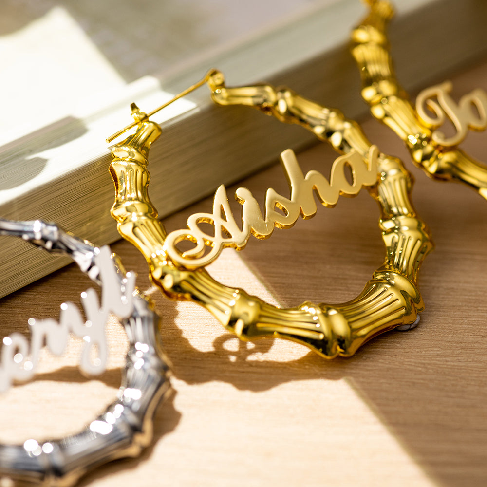 Personalized Name Bamboo Hoop Earrings