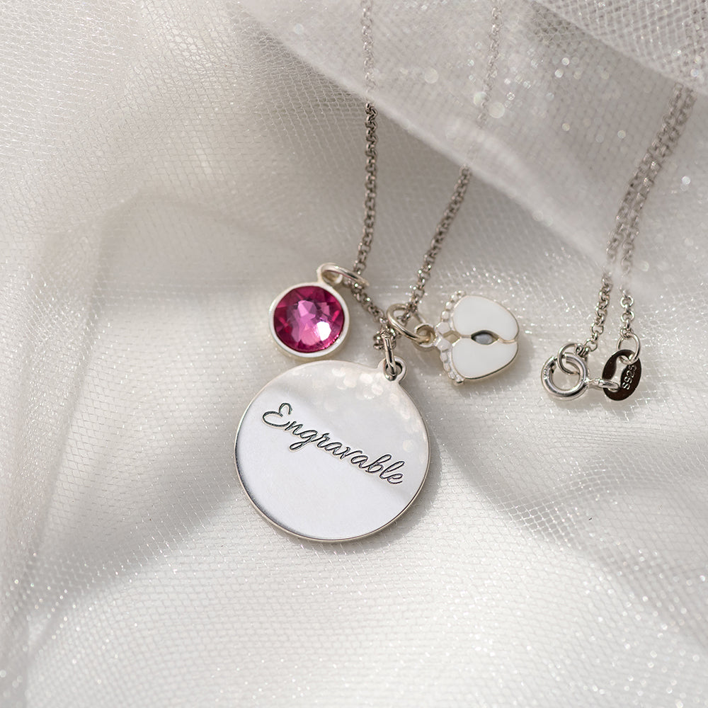 Birthstone Photo-Engraved Necklace with Baby Feet Sterling Silver Jewelry Treasures