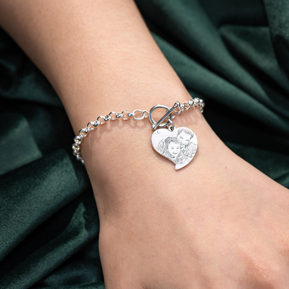 Charming Photo-Engraved Heart Bracelet Jewelry Treasures