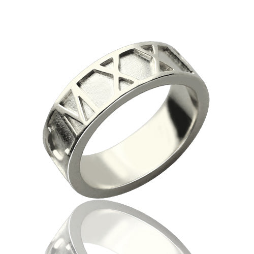 Personalized Roman Numerals Band Ring Sterling Silver