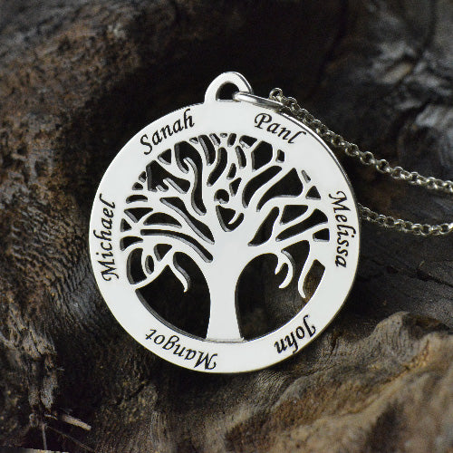 Customizable Tree Of Life Necklace Engraved 6 Names in Silver Jewelry Treasures