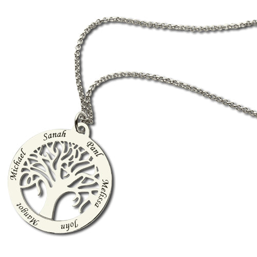 Customizable Tree Of Life Necklace Engraved 6 Names in Silver Jewelry Treasures