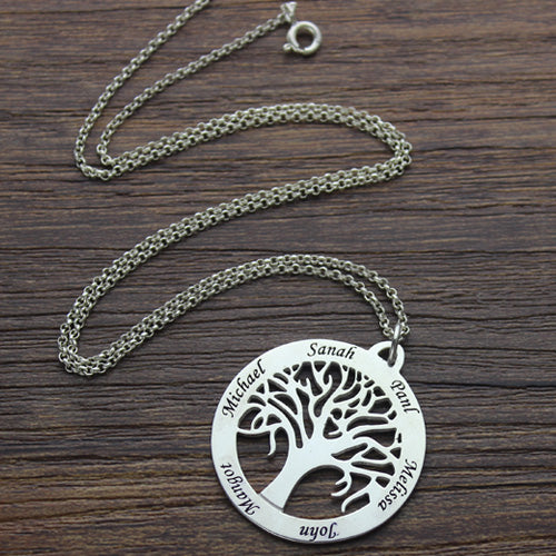 Customizable Tree Of Life Necklace Engraved 6 Names in Silver Jewelry Treasures