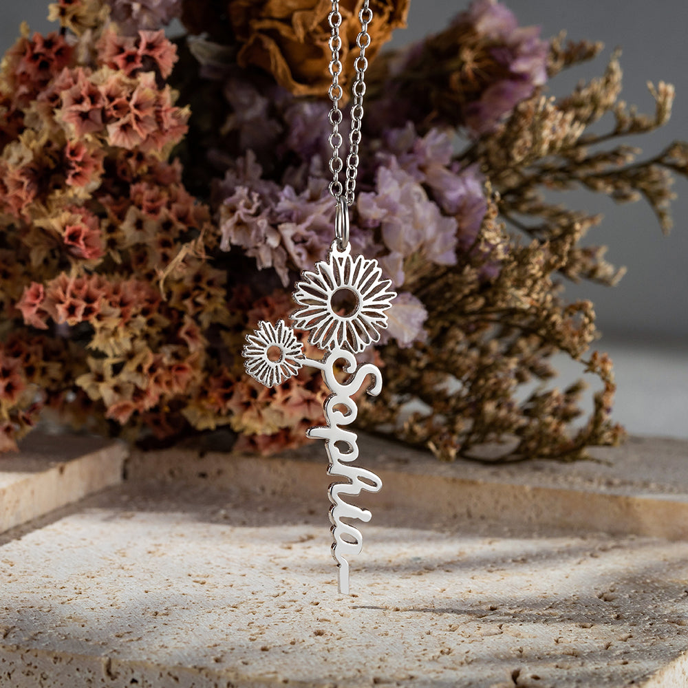 Dainty Floral Name Necklace Jewelry Treasures