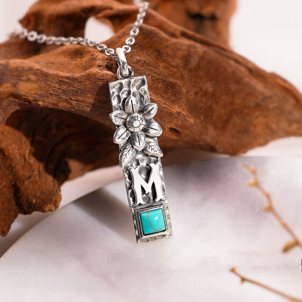 Personalized Vertical Bar Initial Necklace Turquoise Boho Style Jewelry Treasures