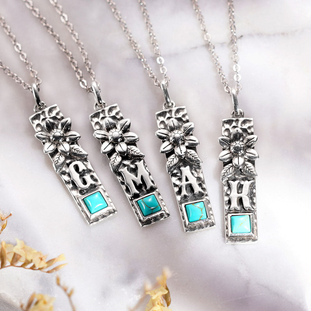 Personalized Vertical Bar Initial Necklace Turquoise Boho Style Jewelry Treasures