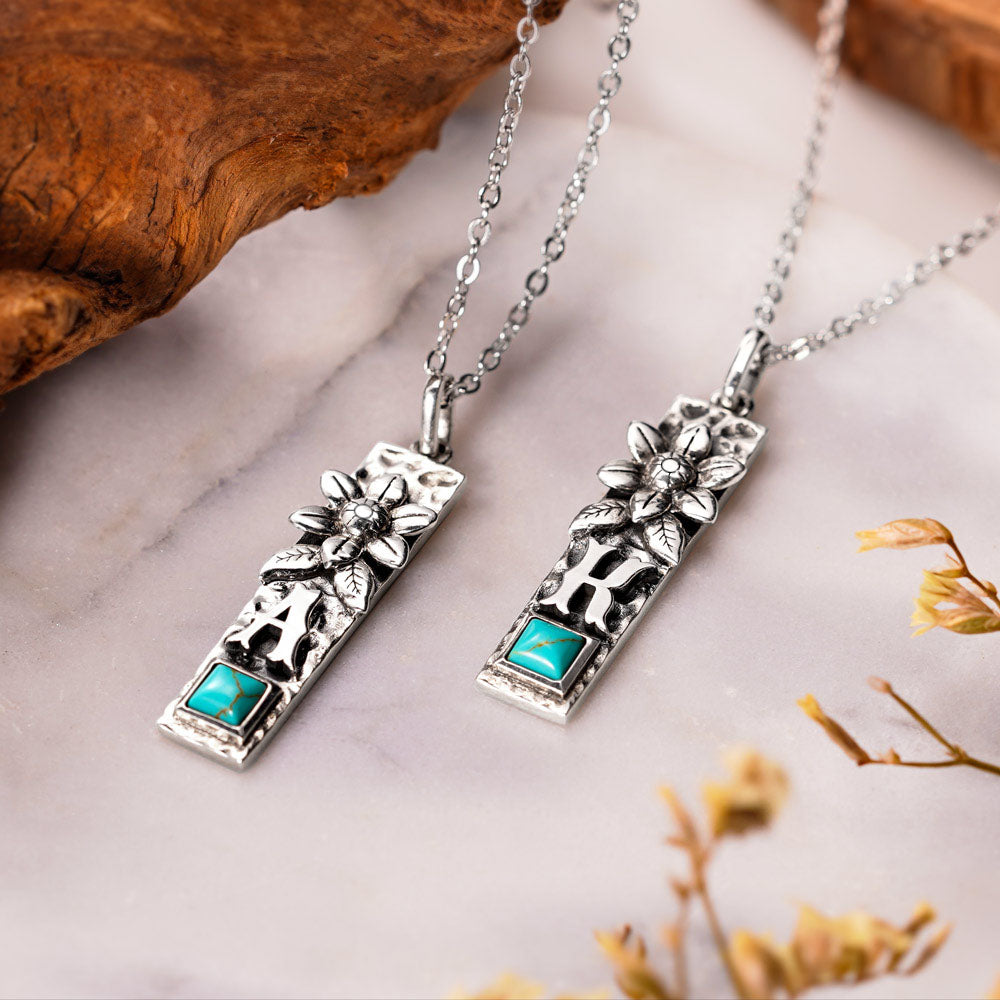 Personalized Vertical Bar Initial Necklace Turquoise Boho Style Jewelry Treasures