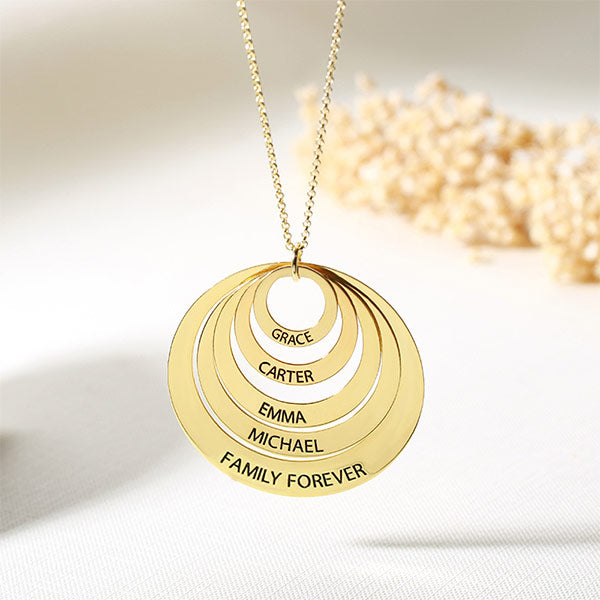 Engraved Family Stacked Circle Necklace Sterling Silver Jewelry Treasures