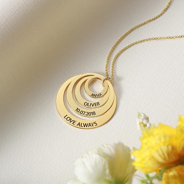 Engraved Family Stacked Circle Necklace Sterling Silver Jewelry Treasures