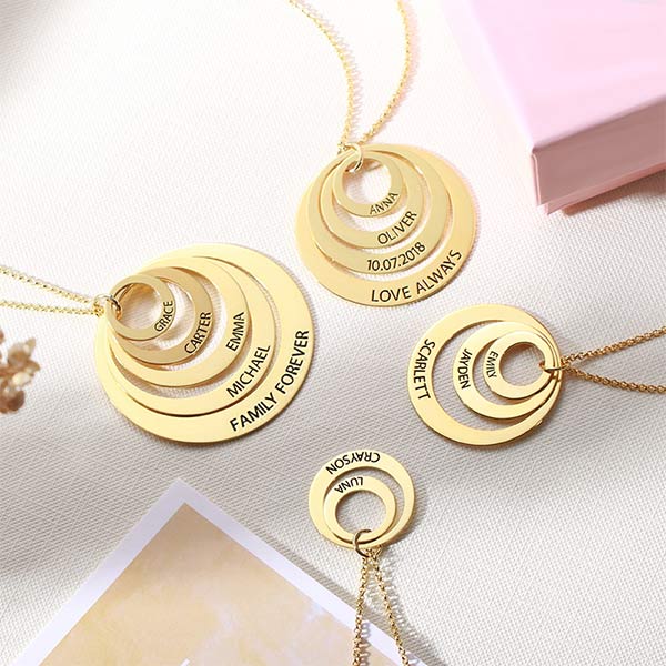 Engraved Family Stacked Circle Necklace Sterling Silver Jewelry Treasures