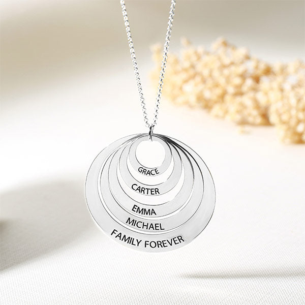 Engraved Family Stacked Circle Necklace Sterling Silver Jewelry Treasures