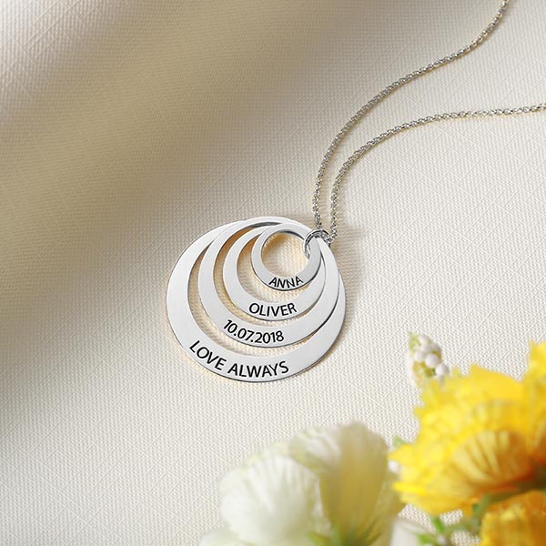 Engraved Family Stacked Circle Necklace Sterling Silver Jewelry Treasures