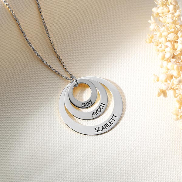 Engraved Family Stacked Circle Necklace Sterling Silver Jewelry Treasures