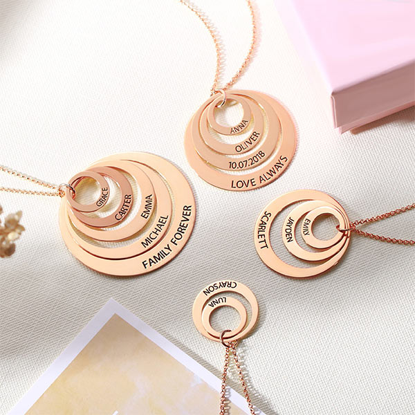 Engraved Family Stacked Circle Necklace Sterling Silver Jewelry Treasures