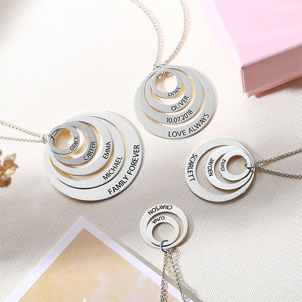 Engraved Family Stacked Circle Necklace Sterling Silver Jewelry Treasures